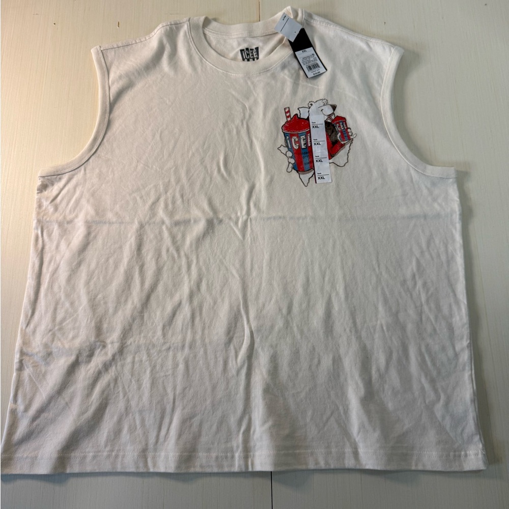 Ice White Tee with Red and Blue Drink Graphic